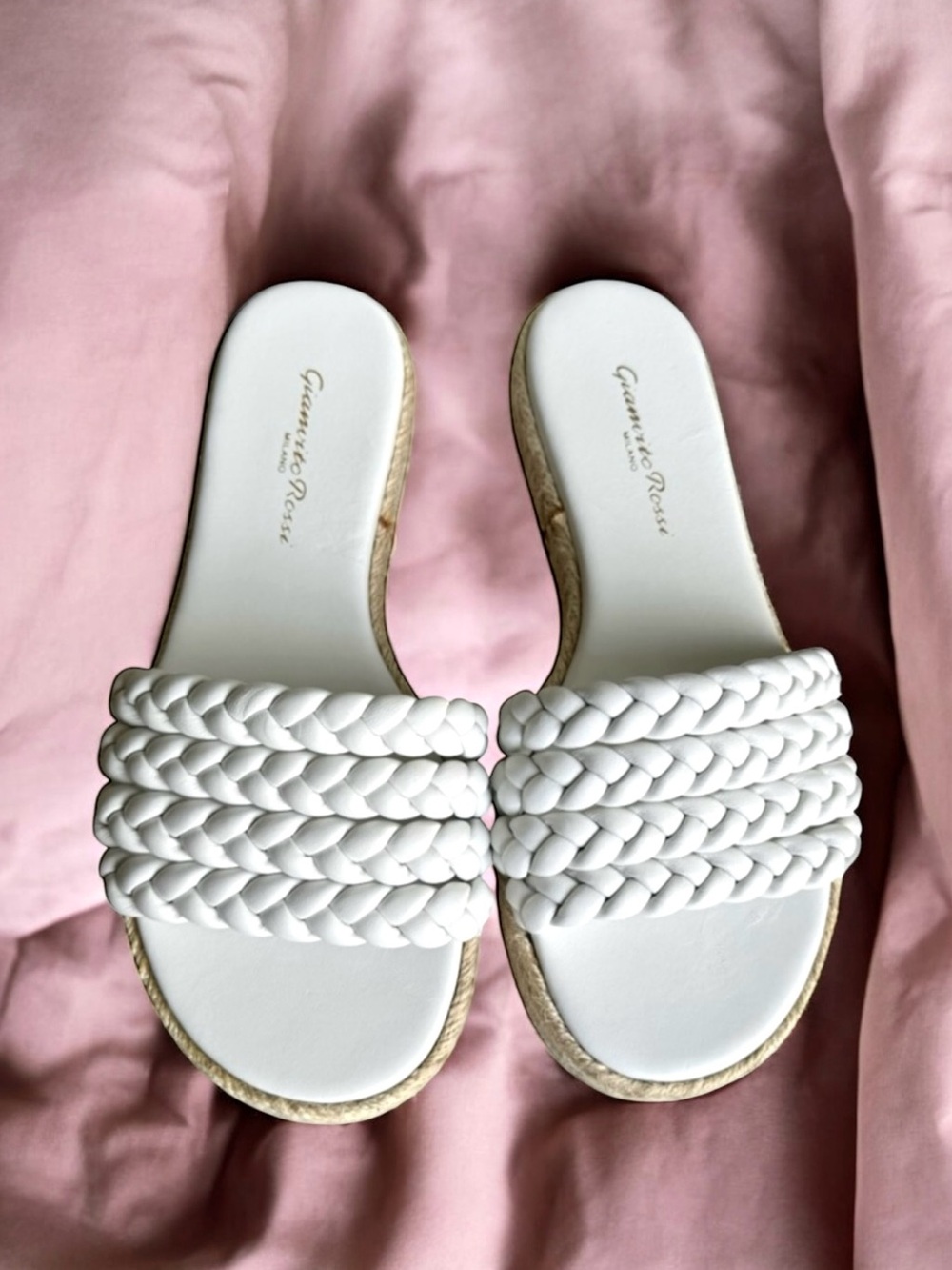 🆕 Gianvito Rossi Marbella Braided Leather Sandals Slides White Platform